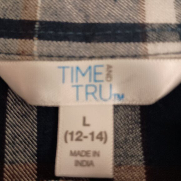 Time and Tru Women’s Blue Plaid Flannel ButtonUp Shirt Bell Sleeves Size L 12–14 - Picture 8 of 16